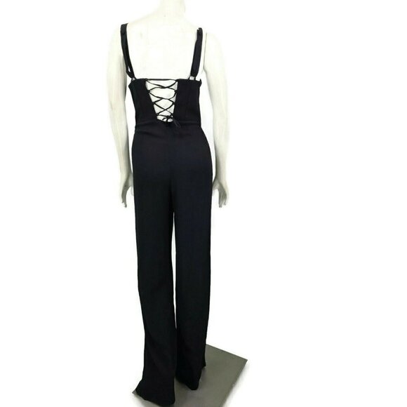 New Flynn Skye Black Ariel Jumper Womens M Lace Up Back Jumpsuit Deep V Rayon - Picture 5 of 9